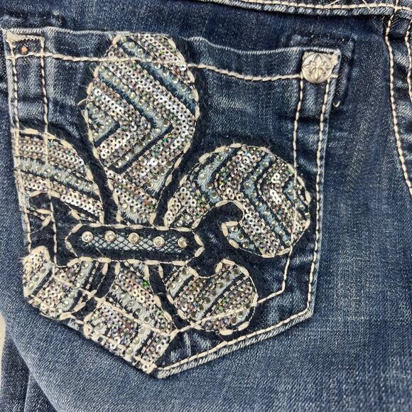 Miss Me Women's Jeans Size 29 (8) Mid Rise Boot Fleur De Lis Biker Moto Bling - Picture 10 of 14